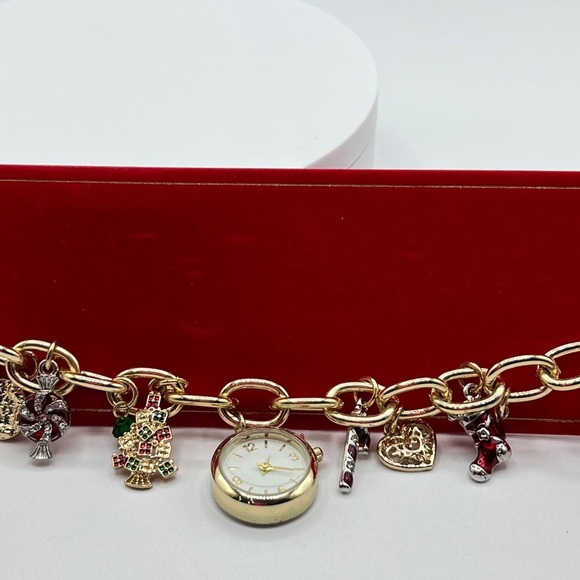 Holiday Lane Women's Christmas Multi-Charm Bracelet Watch in Gold/Silver-Tone - Picture 5 of 7